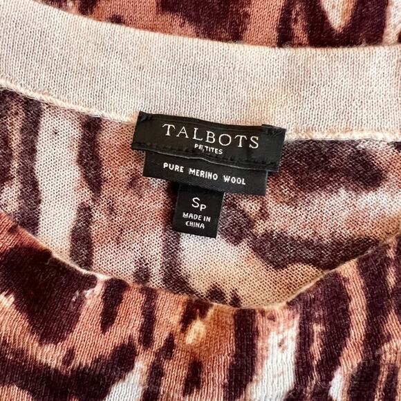 Talbots Merino Wool crew neck 3/4 sleeve animal print sweater SP Office cheetah - Picture 3 of 7
